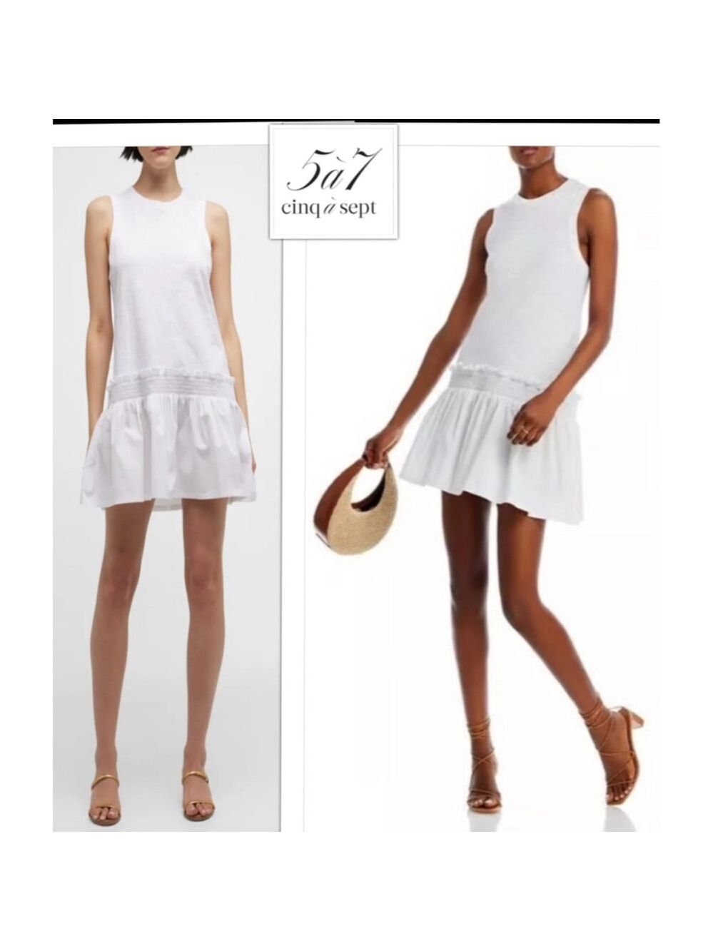 $295 Cinq à Sept NEW Betsie Smock Drop waist Ruffles Summer Dress Women's LG